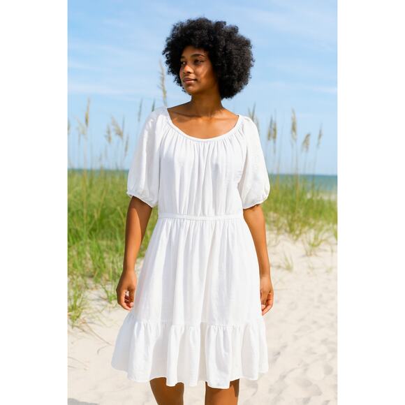 Knox Rose Dresses & Skirts - Knox Rose Women's SZ L White Tiered Dress With Shoulder Embroidery NWT